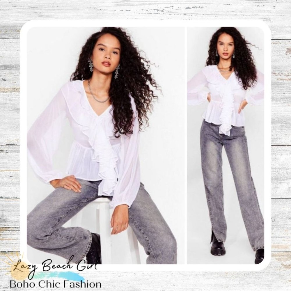 Chiffon V Neck Ruffle Blouse